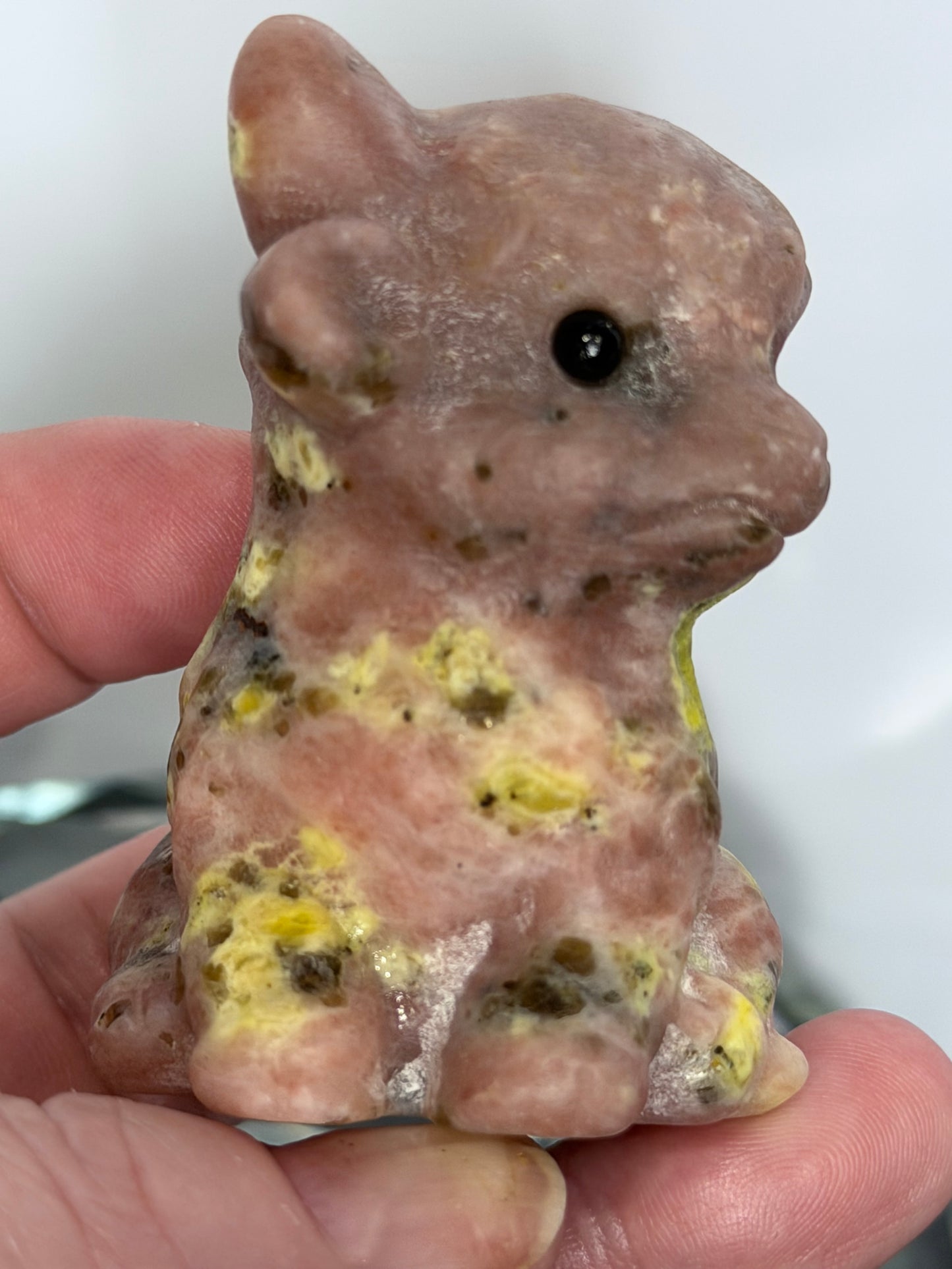Plum Blossom Jasper Sitting Cow Carving – 6cm