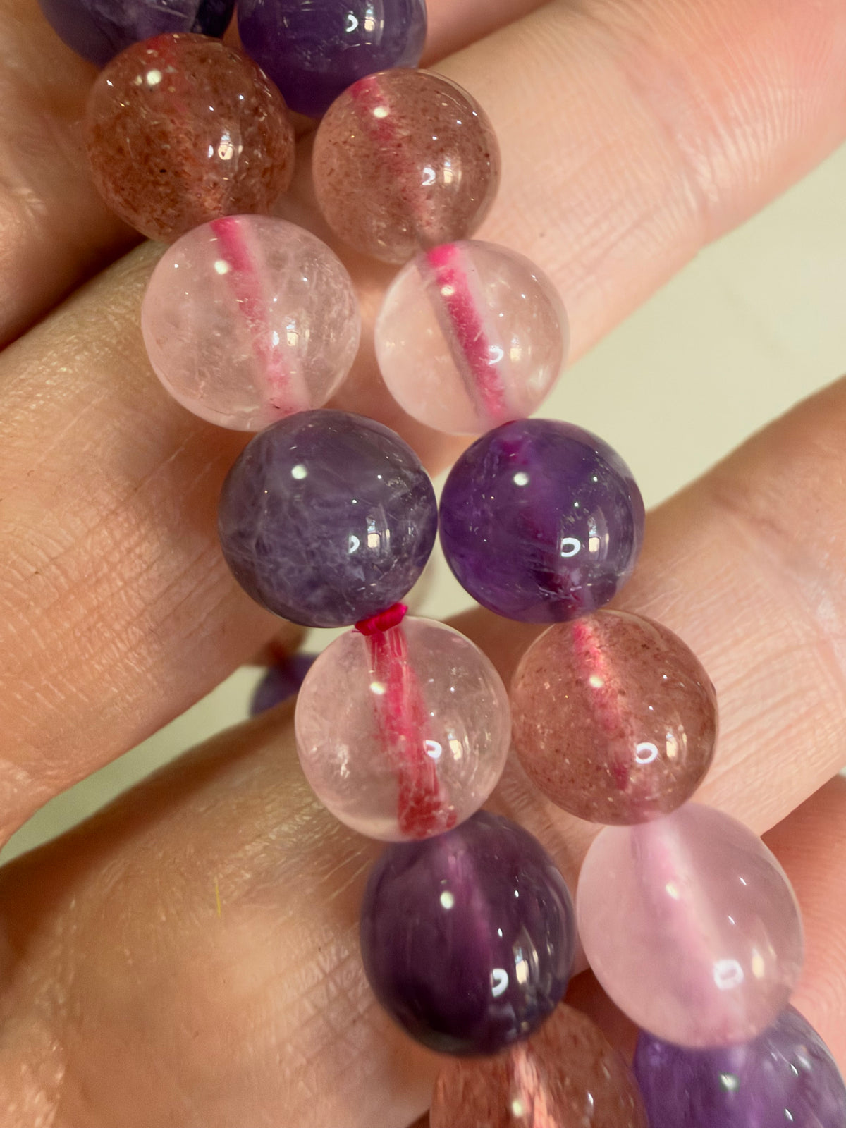 8mm Amethyst, Rose Quartz & Strawberry Quartz Bracelet