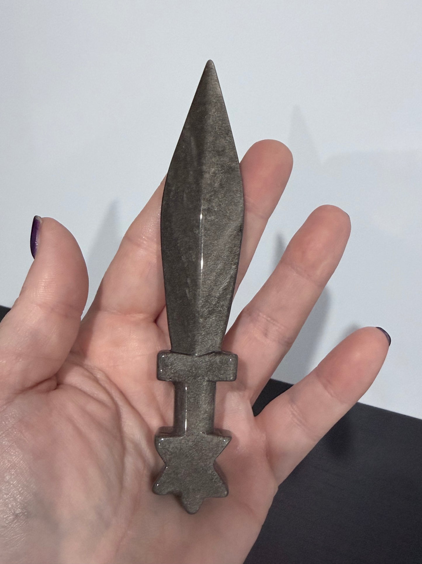 Silver Sheen Obsidian Dagger with Star Pommel – 13.5 cm