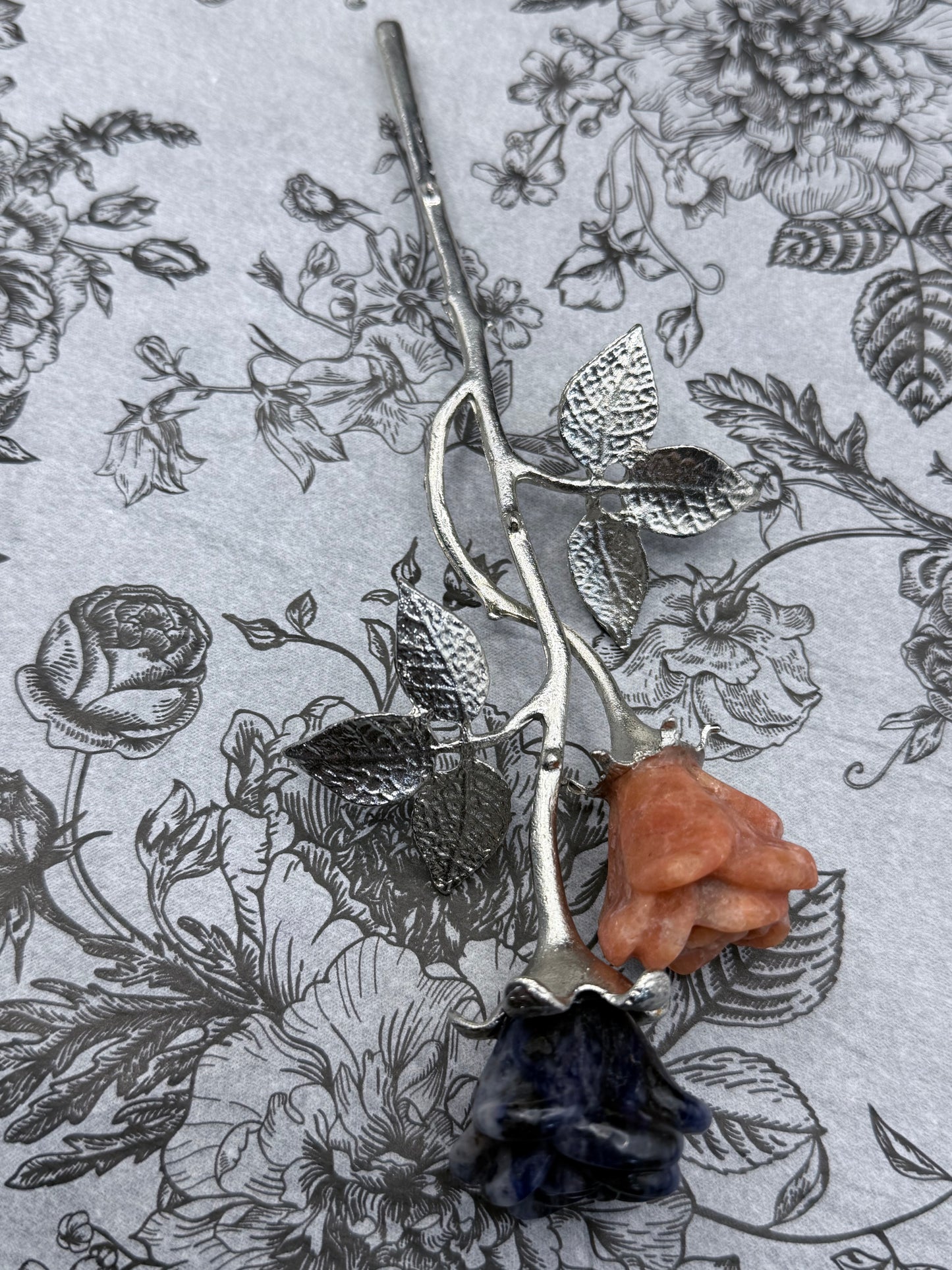 Sodalite & Orange Aventurine Crystal Double Rose Stem (20cm)