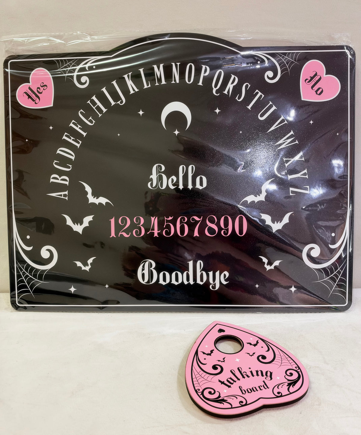 Pretty Deadly Pink & Black Ouija Style Talking Board with Planchette – 39cm
