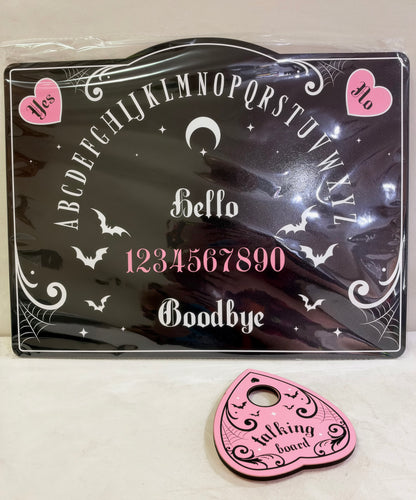 Pretty Deadly Pink & Black Ouija Style Talking Board with Planchette – 39cm
