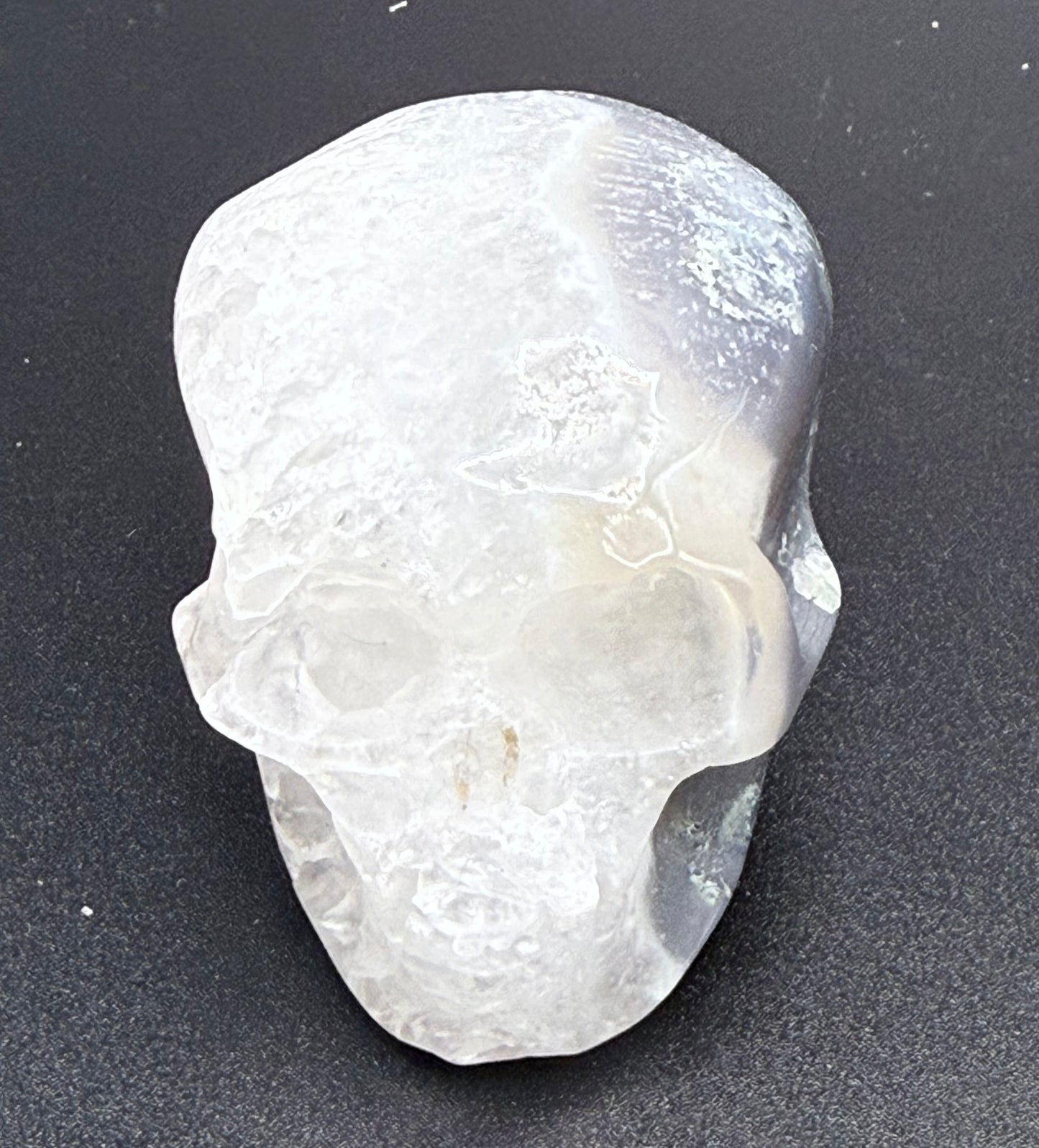 Moss Agate with Quartz Skull Carving – 120g | 5.5 × 5cm