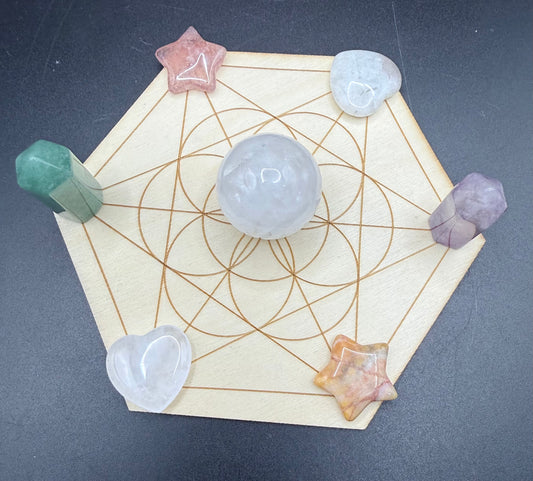 Love & Emotional Healing Crystal Grid Set – Hexagon Board