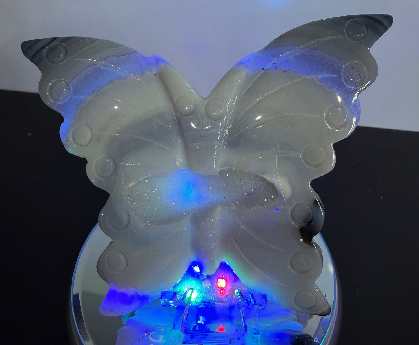Agate Druzy Butterfly Carving with Acrylic Stand – 10cm | 135g