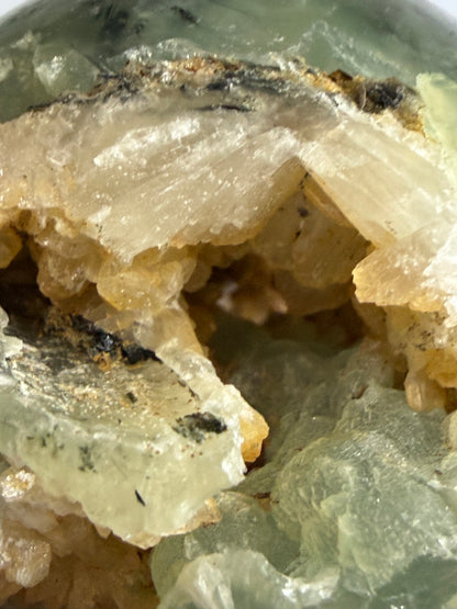 Prehnite with Epidote & Calcite Crystal Cave Sphere C - 5.7cm