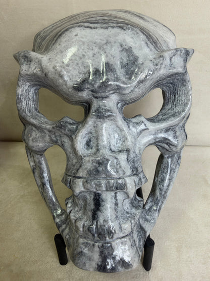 Black Crazy Lace Stone Skull Mask with Stand – 14.5 cm