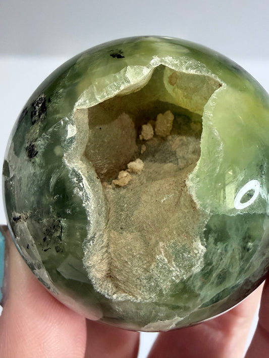 Prehnite with Epidote Sphere with Natural Crystal Pocket |  A - 5cm