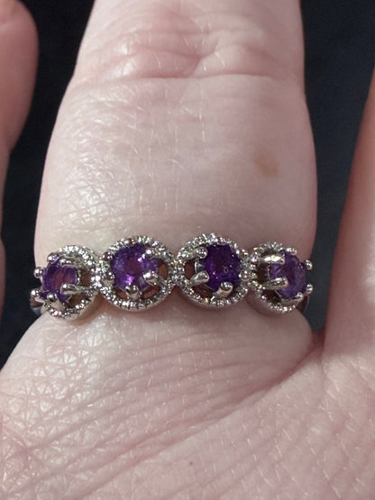 Adjustable Amethyst Four Stone Ring