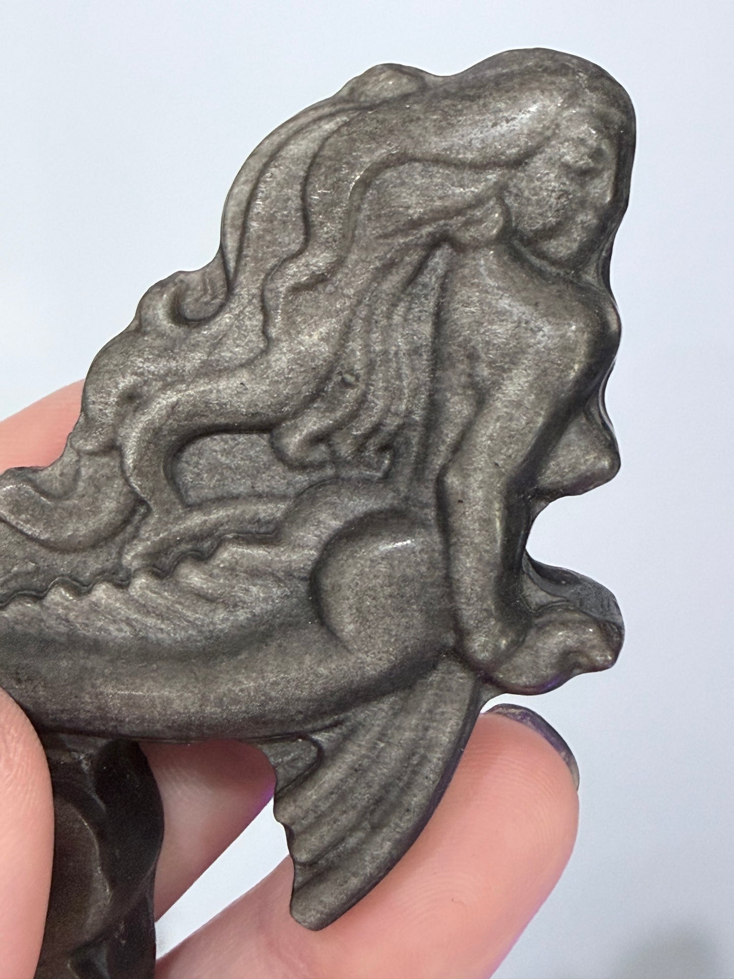 Silver Sheen Obsidian Mermaid Carving 8.7cm