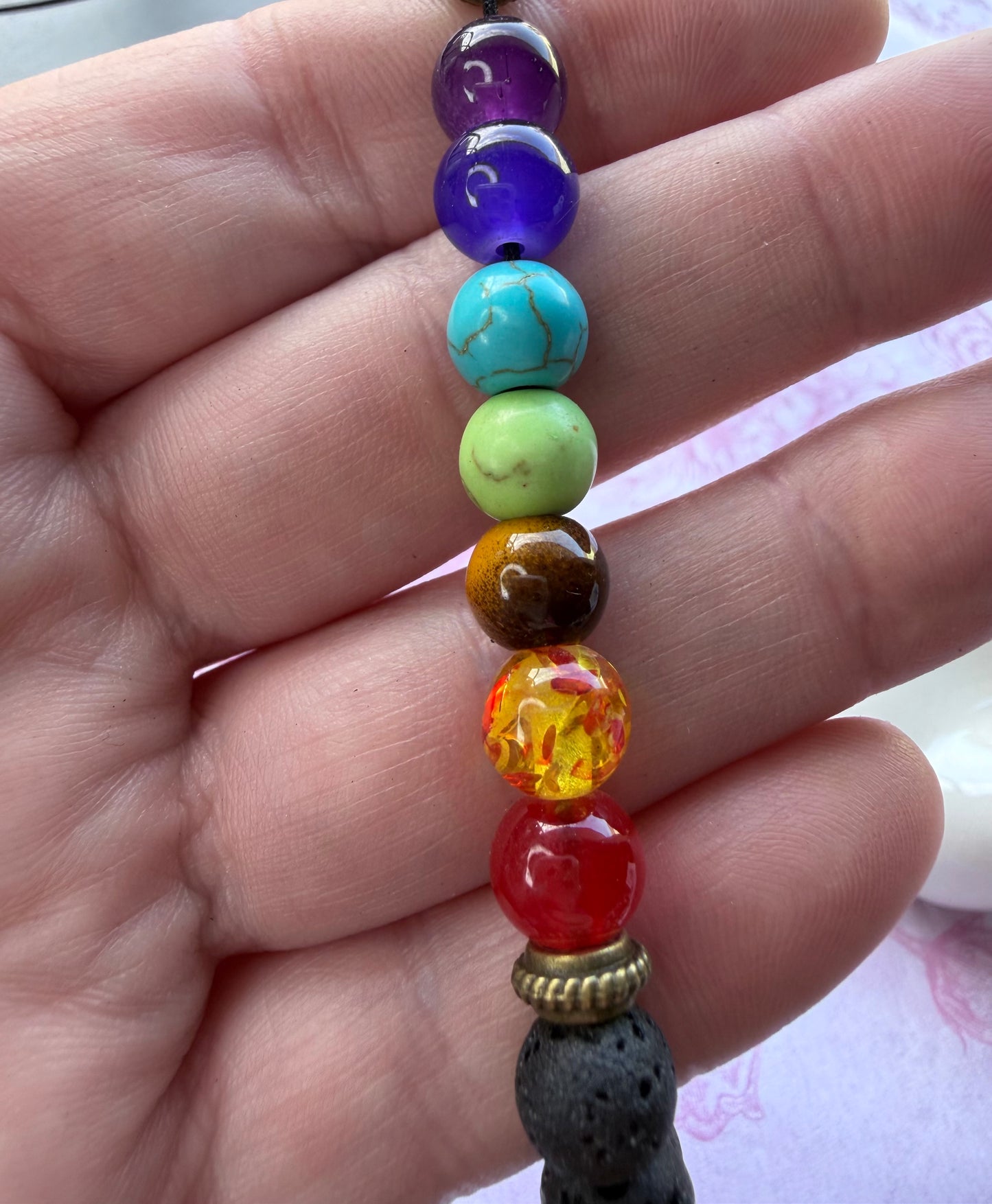 Adjustable 7 Chakra Lava Stone Bracelet