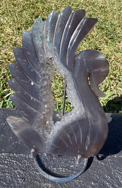 Agate Druzy Swan Carving