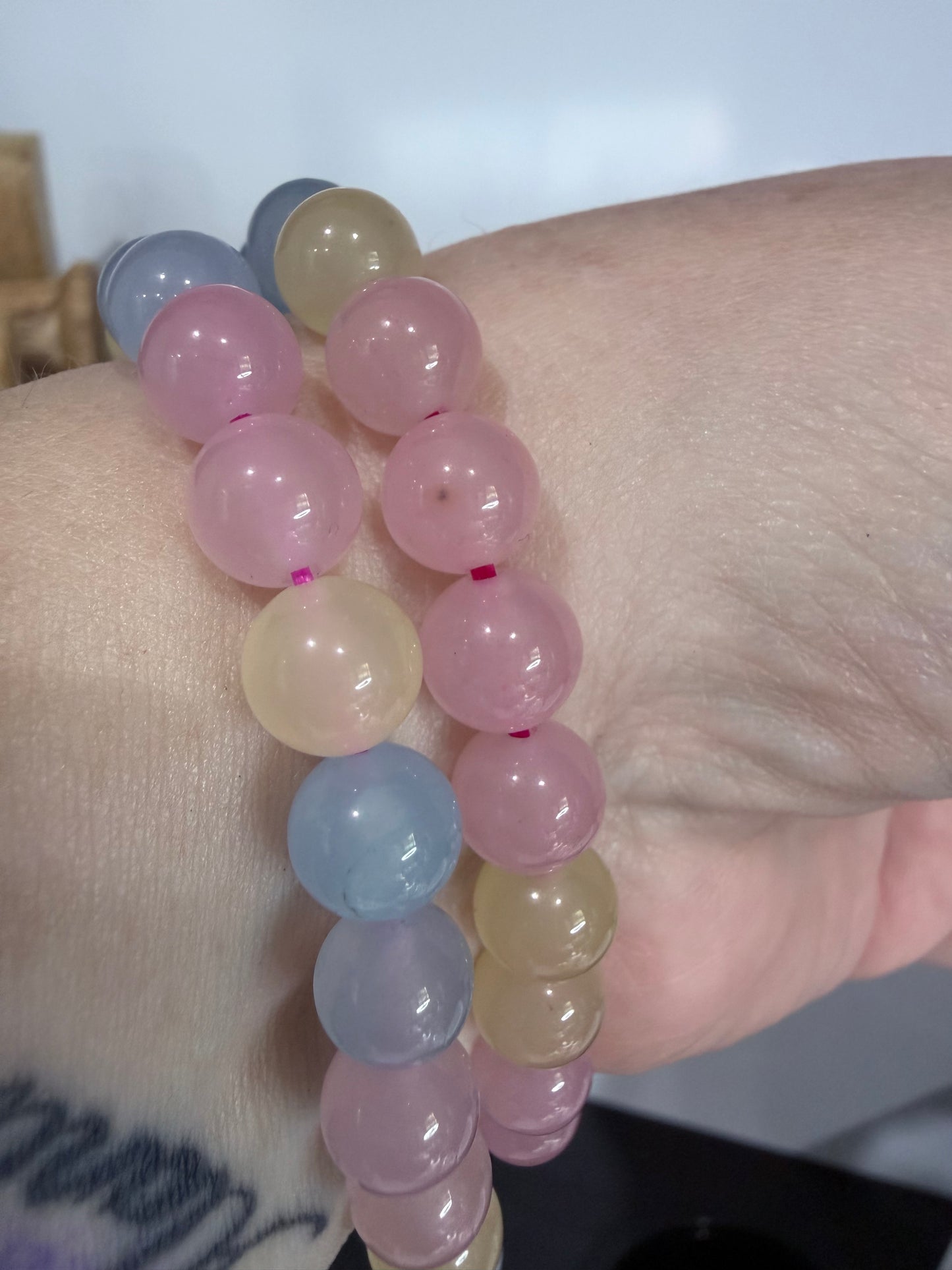 8mm Morganite Bracelet | Soft Pink, Blue & Yellow Beryl (Pastel Morganite) in 2 Sizes Standard and Large