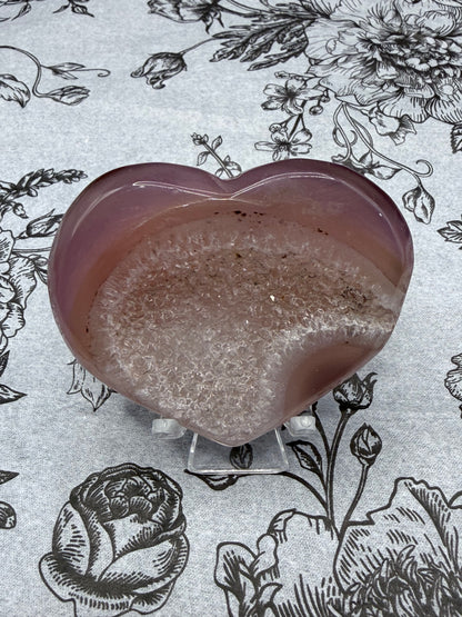 Pink Agate Druzy Heart (58g, 6.5 x 5.2cm),