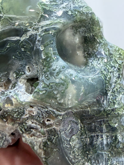 Moss Agate Druzy Skull – 8cm 277g