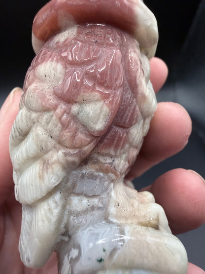 Flower Agate Owl Carving