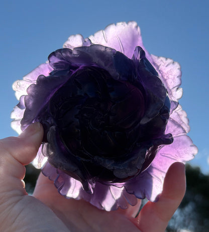 Purple Fluorite Rose Carving with Stand – 805g