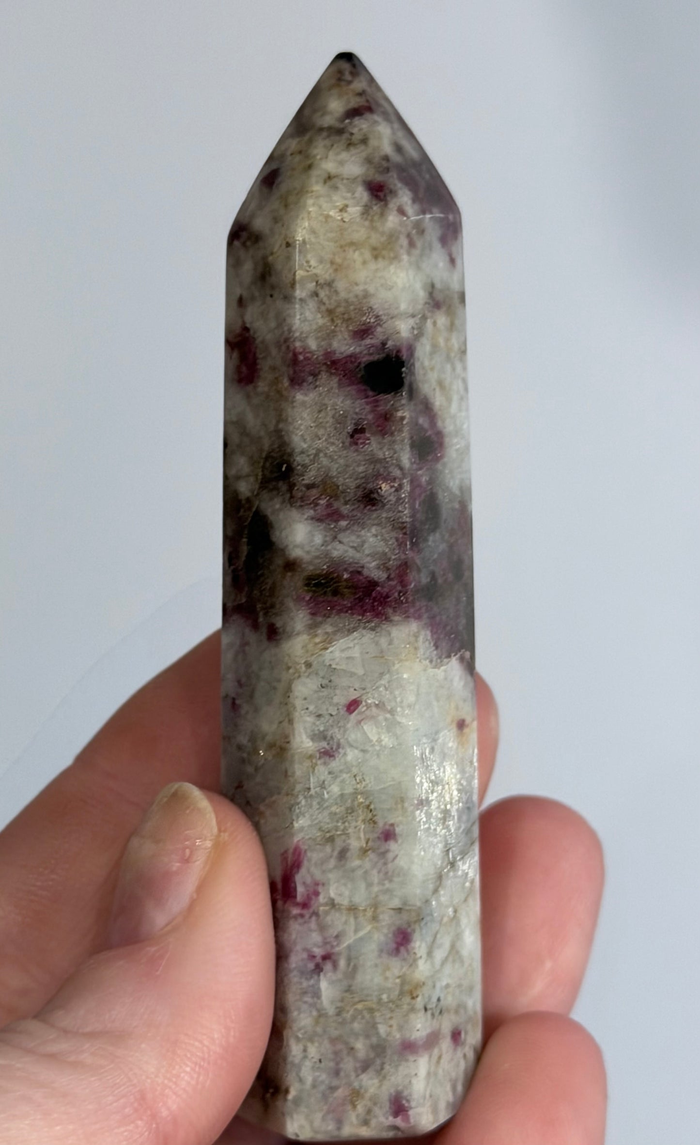 Pink Tourmaline in Quartz Crystal Tower – 8.9cm | 68g B