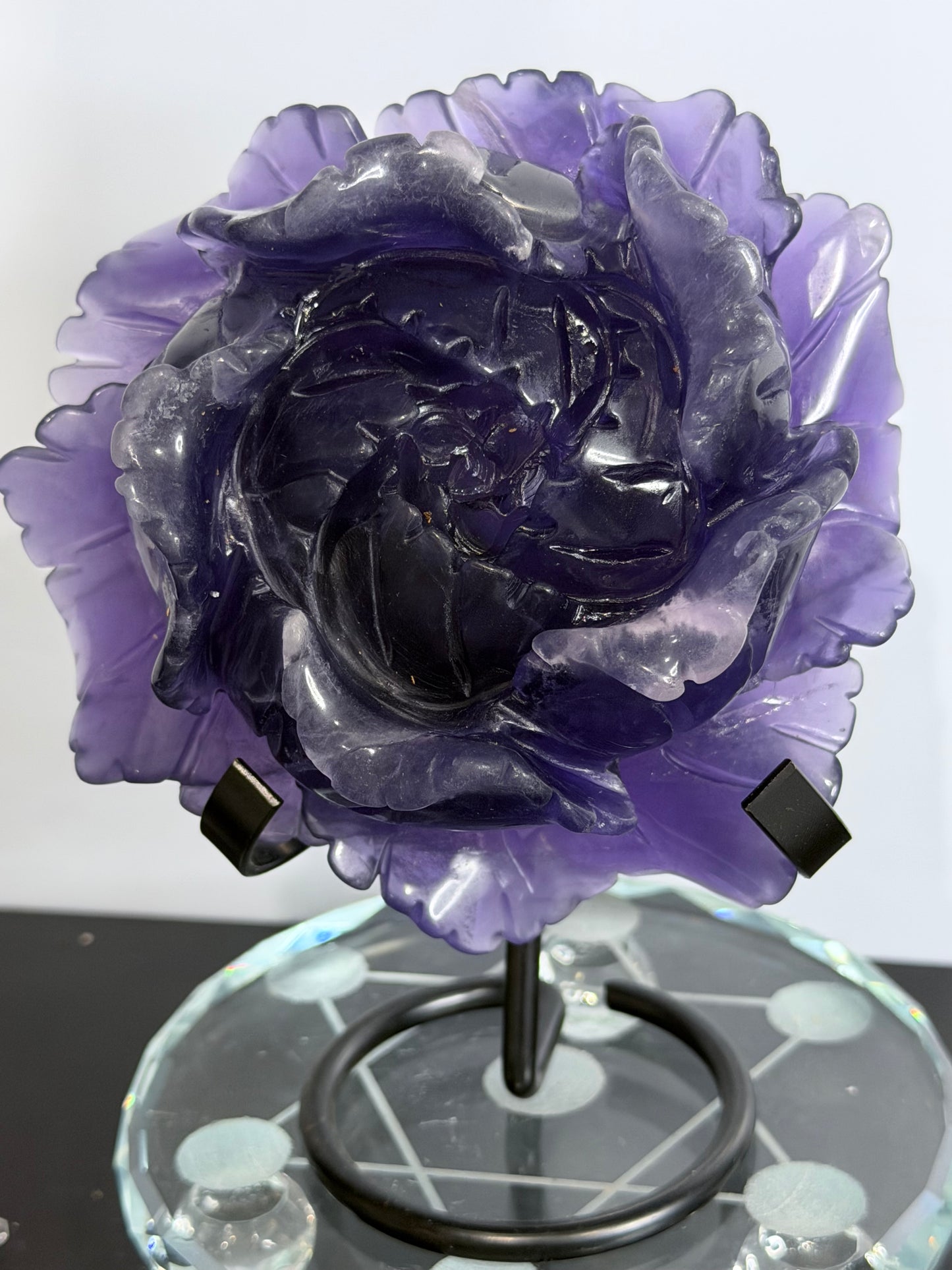 Purple Fluorite Rose Carving with Stand – 805g
