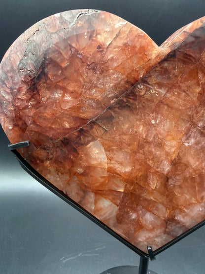 Fire Quartz Heart on Custom Stand