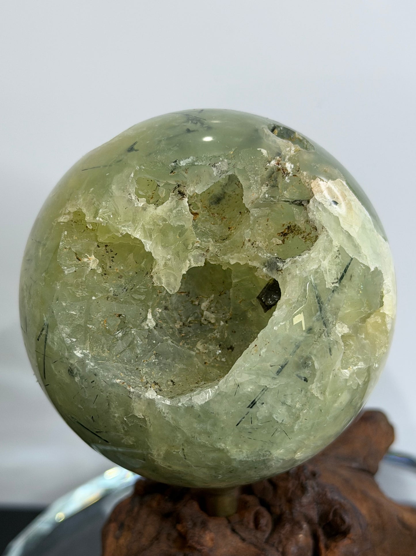 Prehnite with Epidote Inclusion Sphere D - 6cm