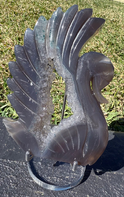 Agate Druzy Swan Carving