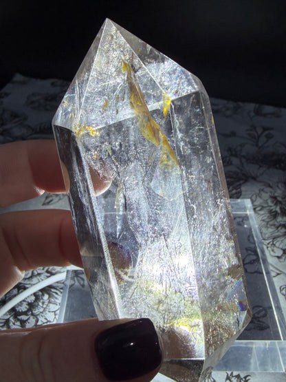 Clear Quartz Double Terminated Point with Golden Healer Inclusion (190g)