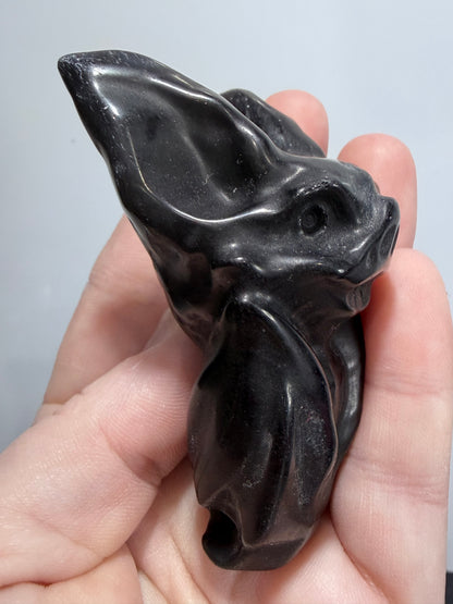 BLACK OBSIDIAN BAT ON STAND (B)