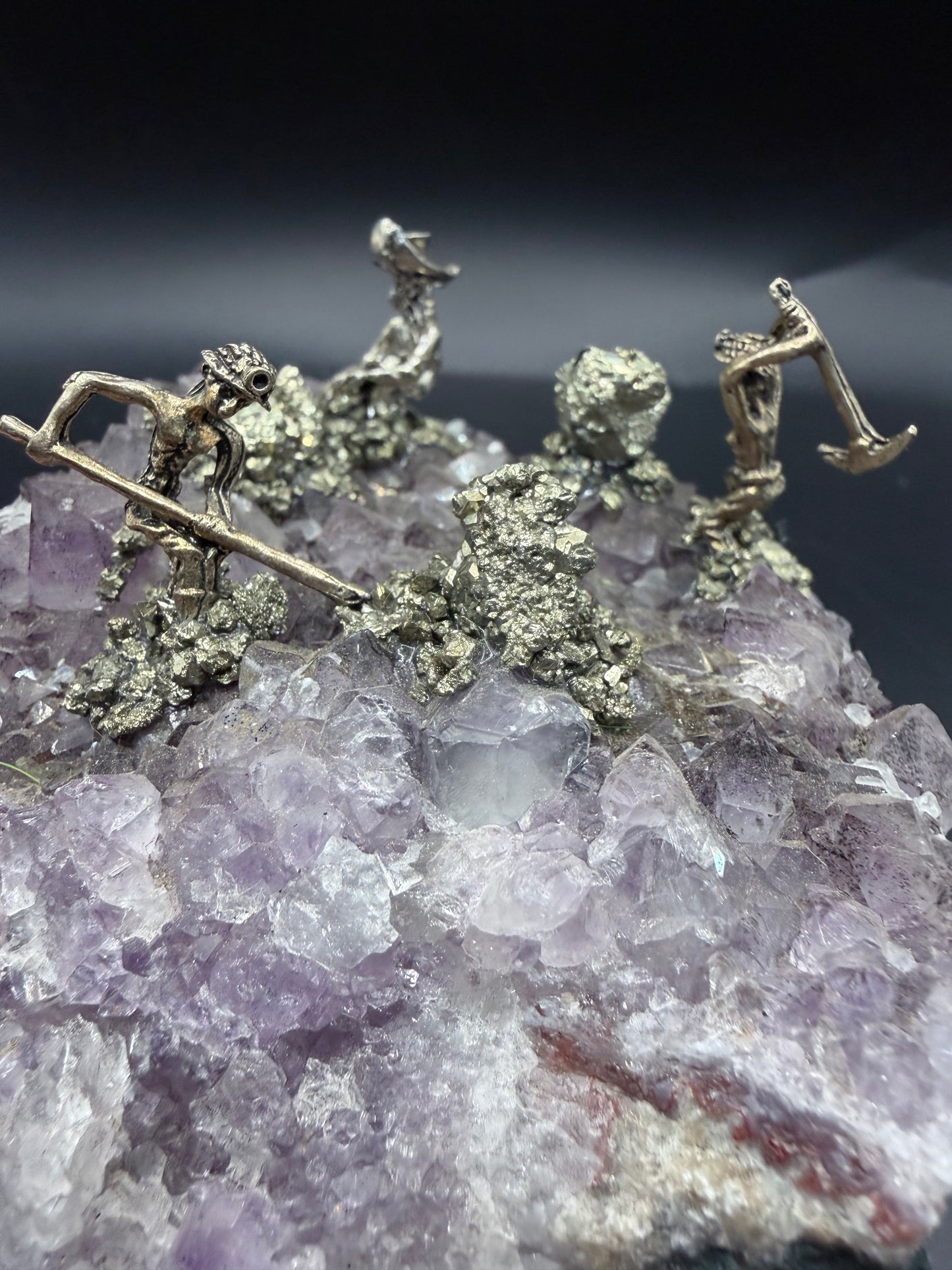 Amethyst Cluster with Pyrite Miner Figures – Collector Specimen