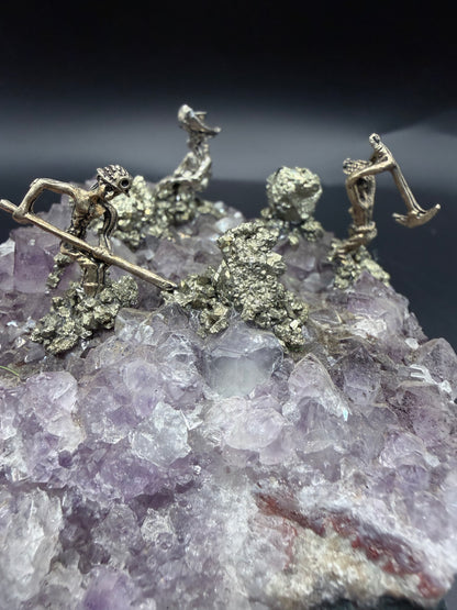 Amethyst Cluster with Pyrite Miner Figures – Collector Specimen