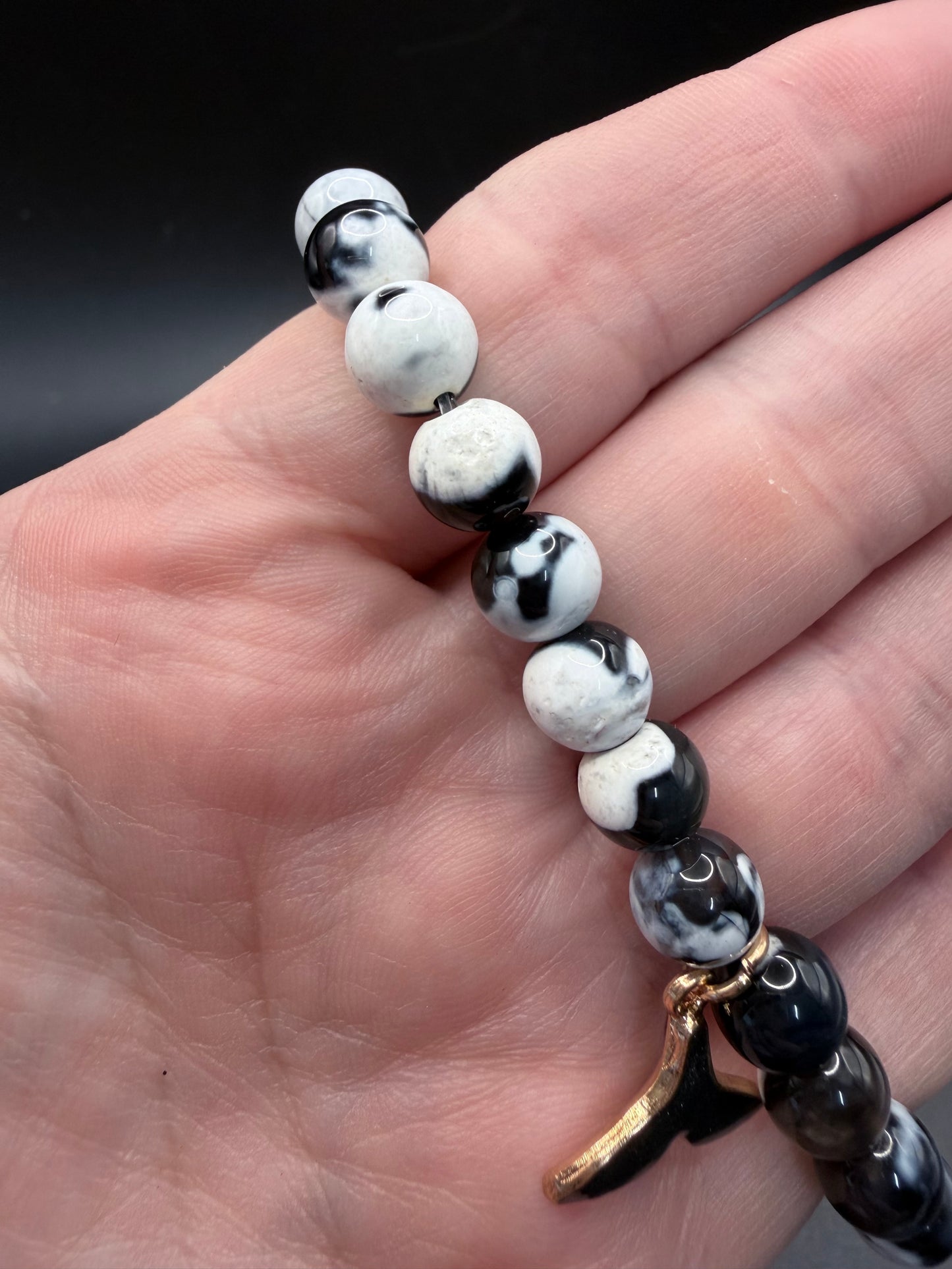 Orca Agate Bracelet – 8mm with Orca Tail Charm