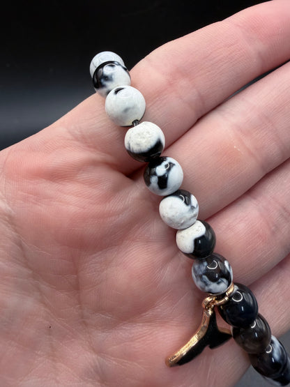Orca Agate Bracelet – 8mm with Orca Tail Charm