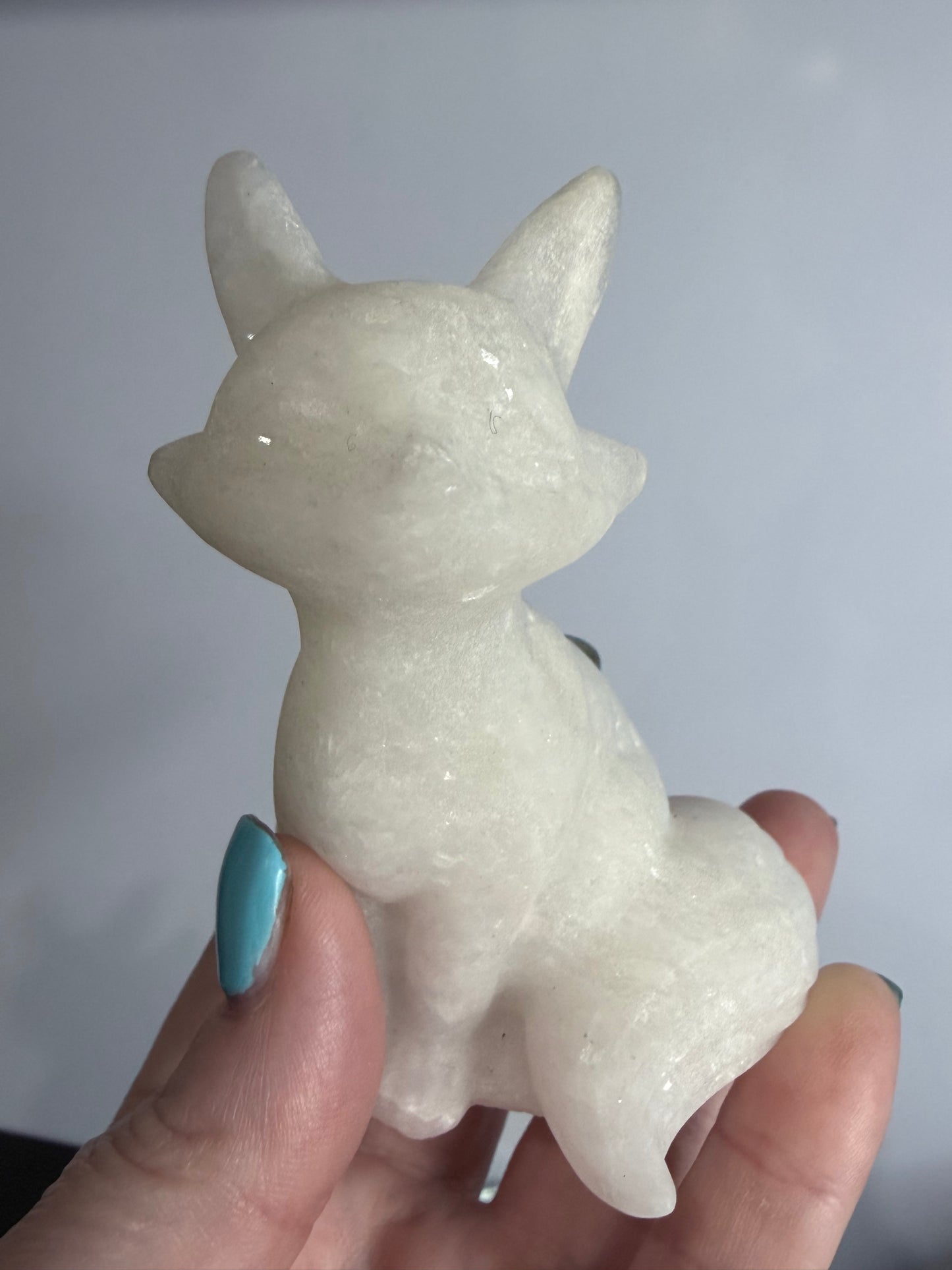 White Calcite Fox Carving – 9 cm