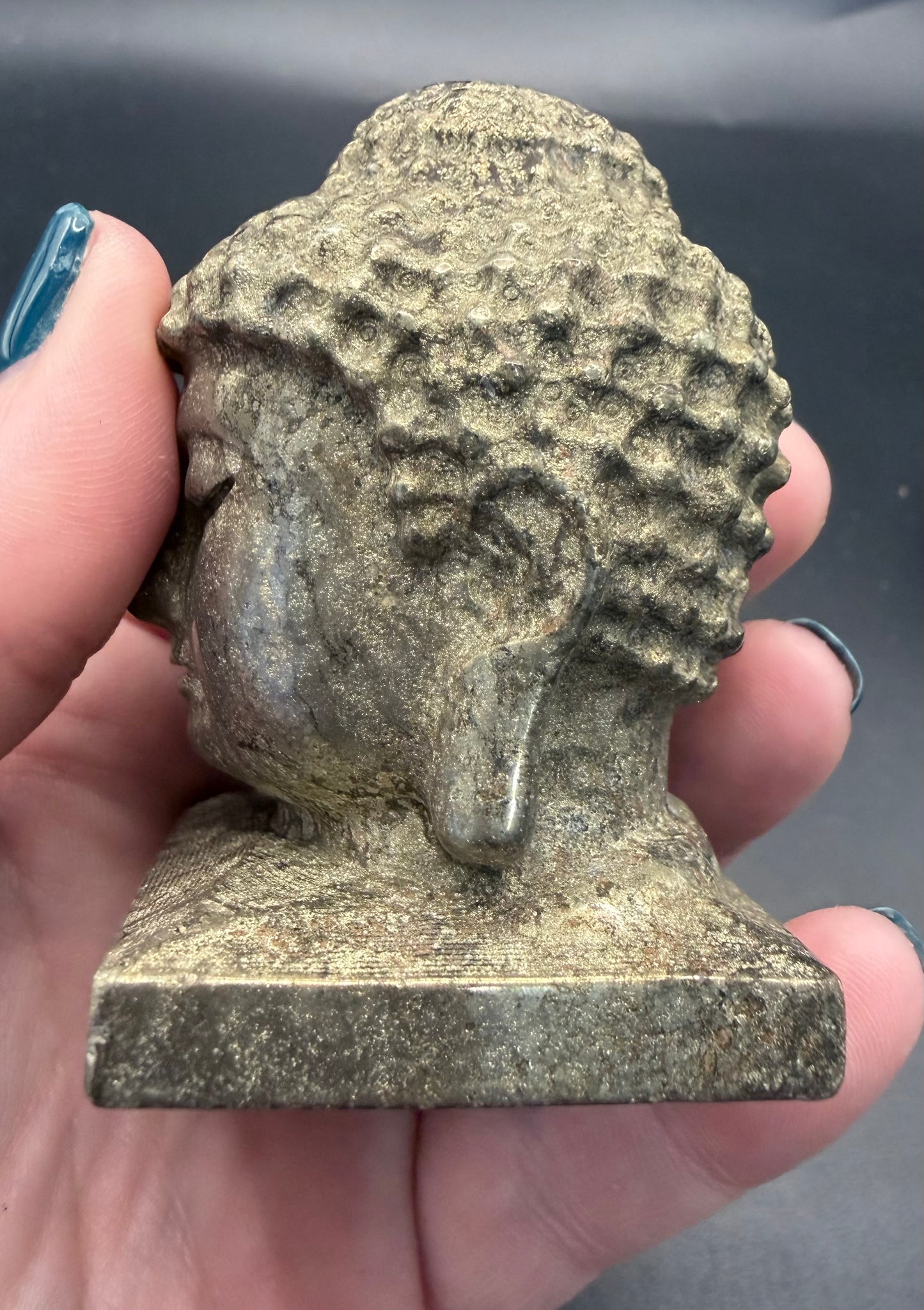 Pyrite Buddha Head Carving – 6 × 4 cm