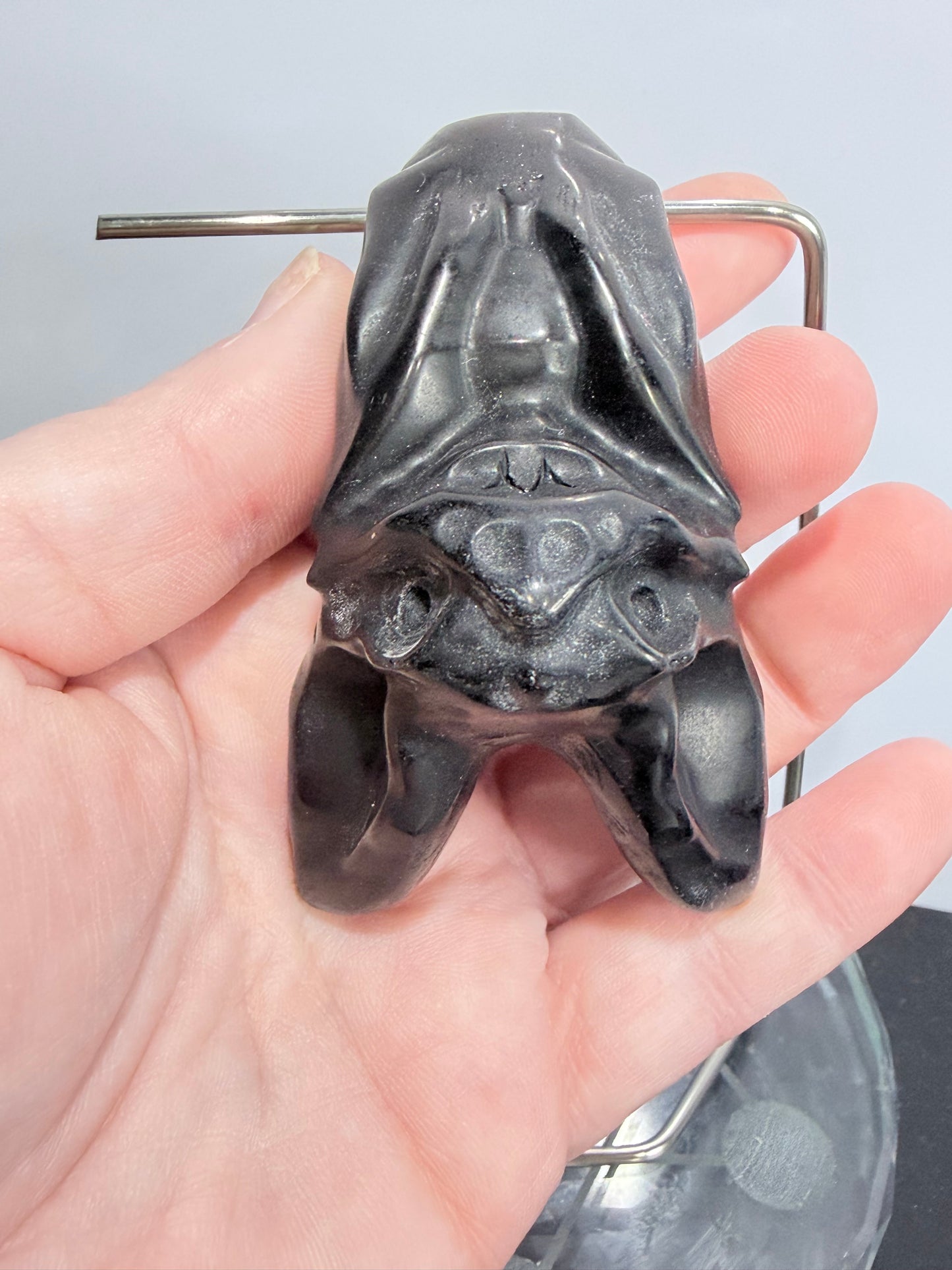 BLACK OBSIDIAN BAT ON STAND (B)