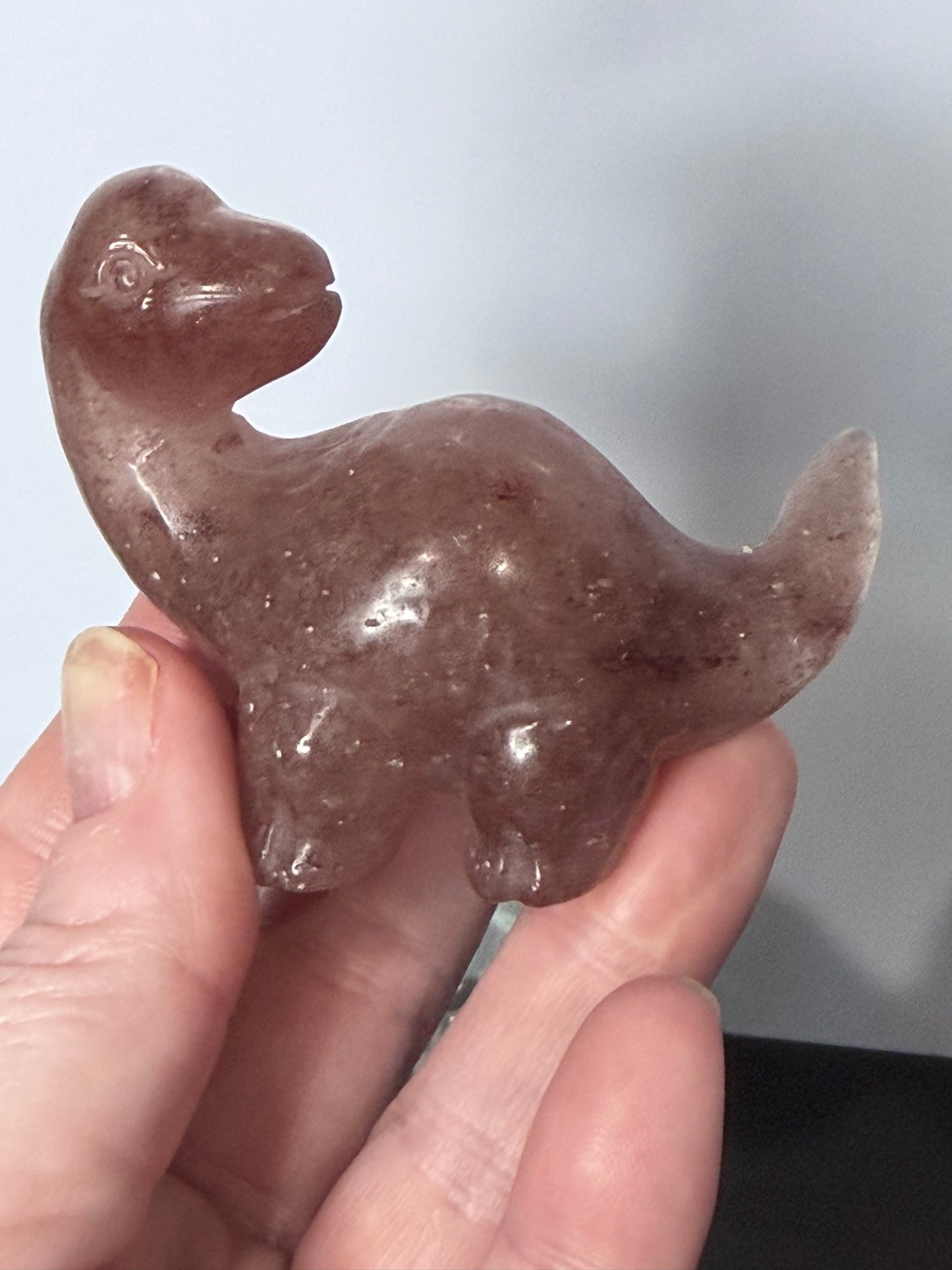 Strawberry Quartz Baby Brontosaurus Crystal Carving – 7cm