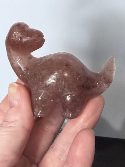 Strawberry Quartz Baby Brontosaurus Crystal Carving – 7cm