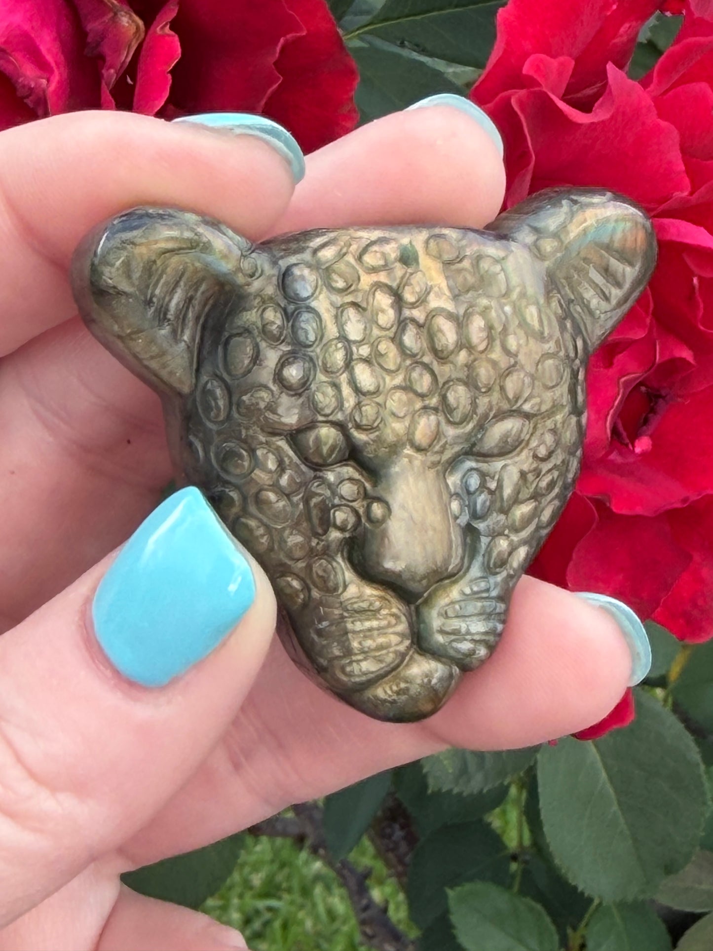 Labradorite Leopard Face Carving  B -