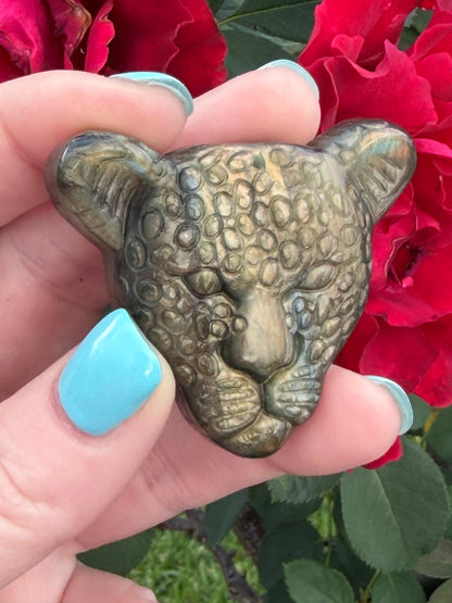 Labradorite Leopard Face Carving  B -