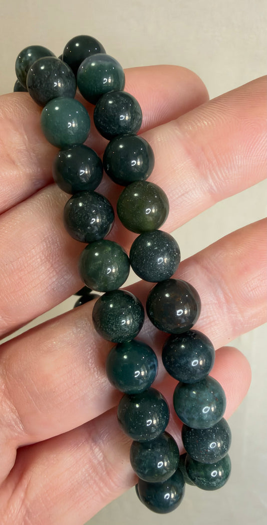 8mm Dark Moss Agate Bracelet