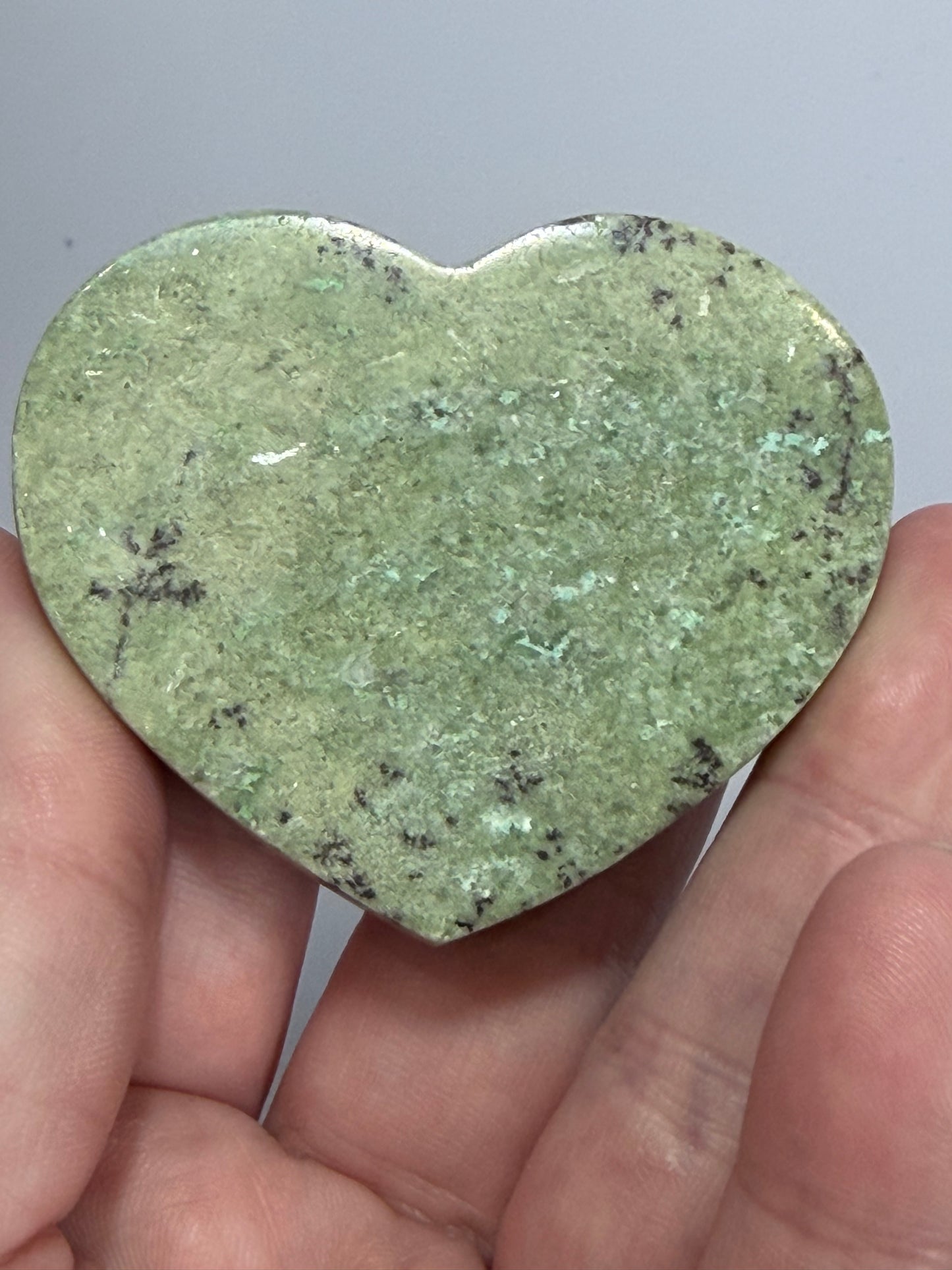Madagascan Chrysoprase Free Standing Heart – 5.5cm A