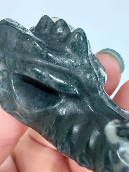 Moss Agate Dragon Head Carving 5cm B -