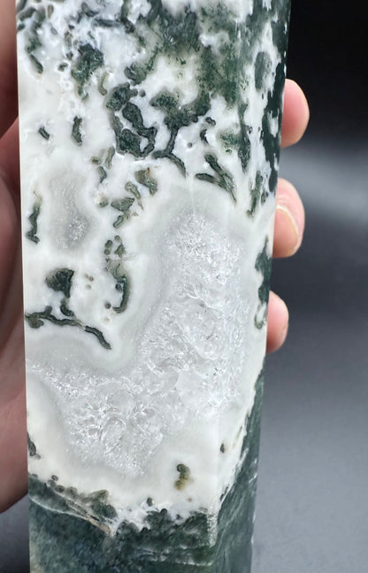 Extra Large Moss Agate Tower with Druzy 35cm 1.4kg