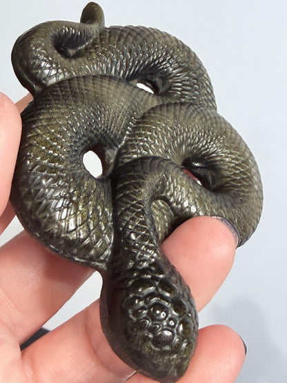 Gold Sheen Obsidian Snake Carving