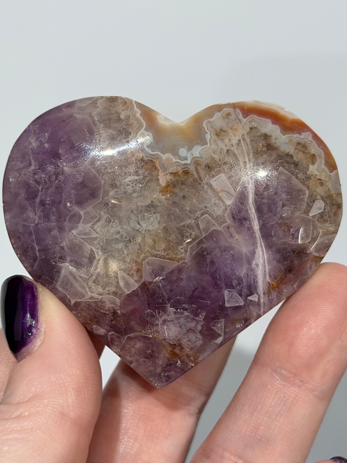 Amethyst & Banded Agate Heart 104g | 6.4 × 5.7 cm | Self-Standing H
