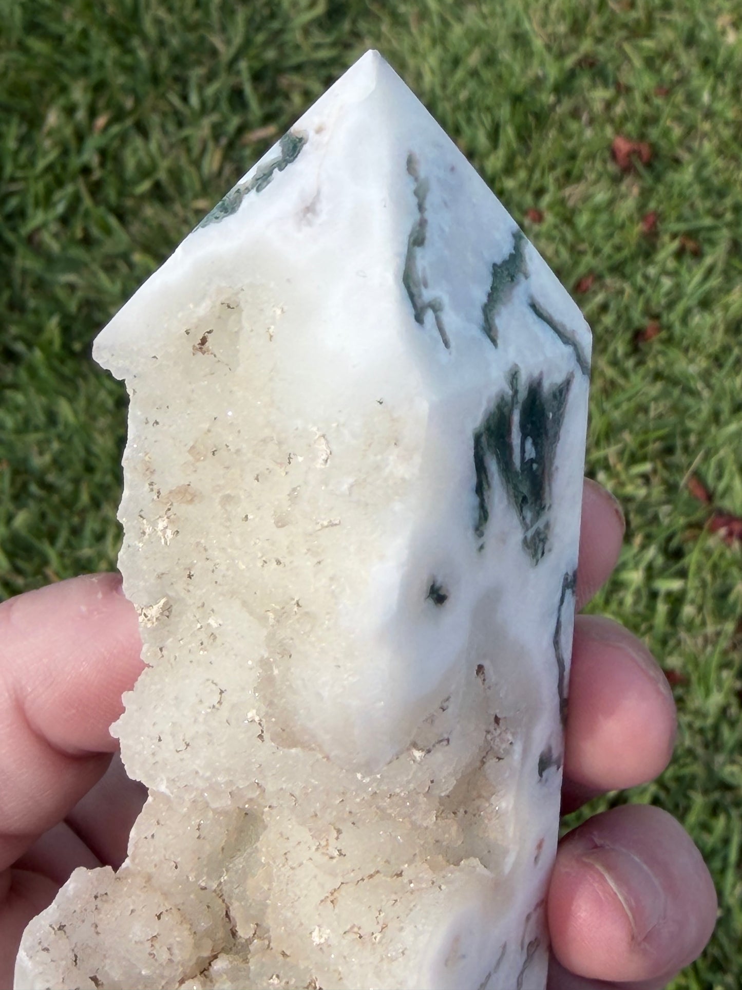 Moss Agate Druzy Tower – 12.5cm