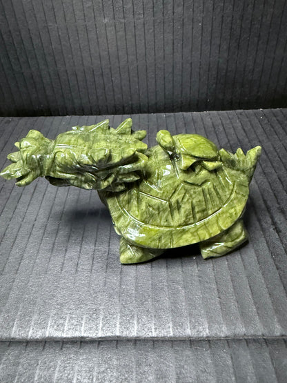 Serpentine Jade (New Jade) Turtle Dragon Carving (12 x 6.5cm | 400g)