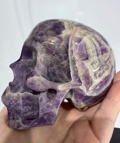 Chevron Amethyst Skull – 950g Statement Piece (One-of-a-Kind)