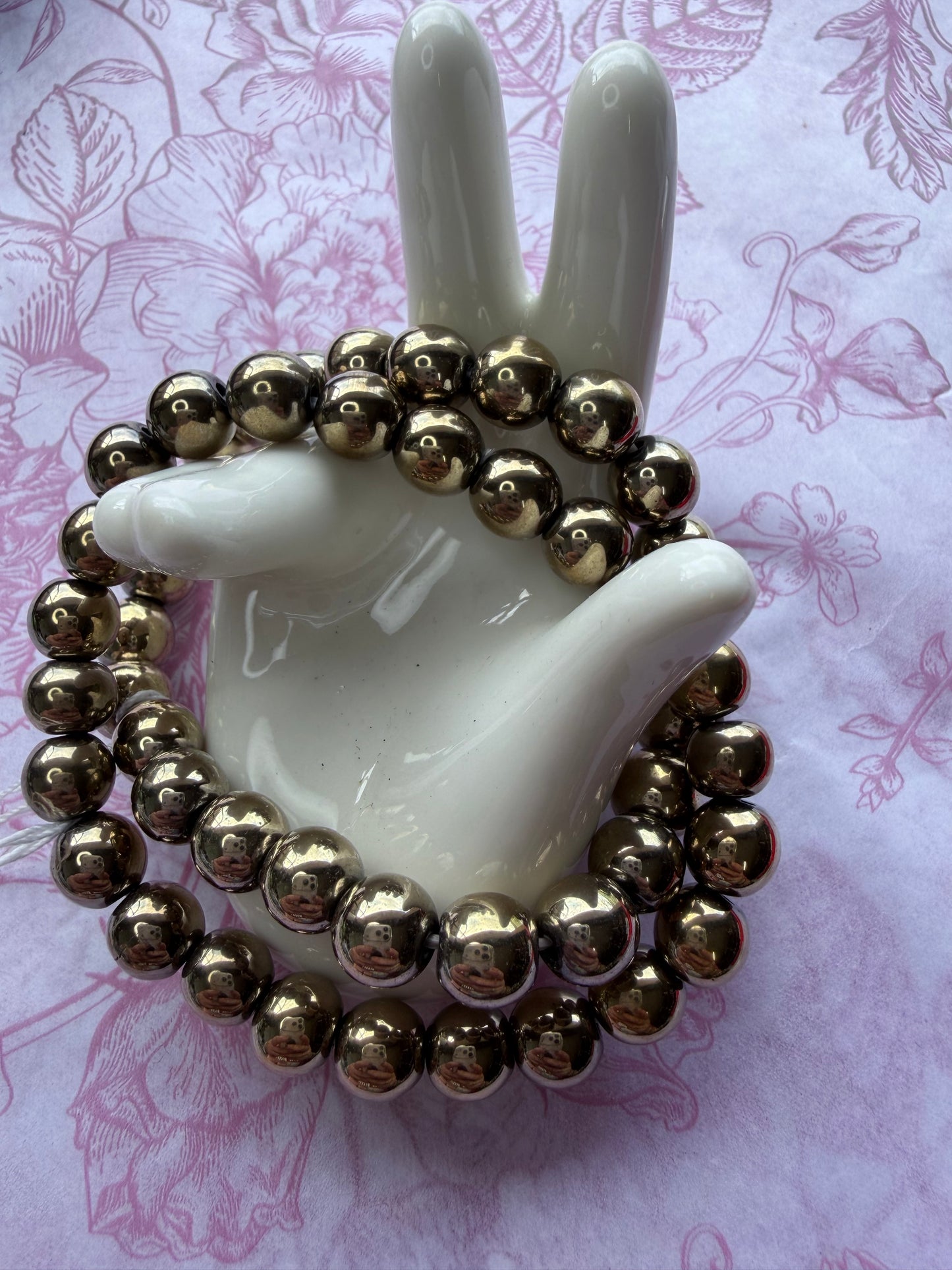 Natural Pyrite 8mm Bracelet | Polished Metallic Beads
