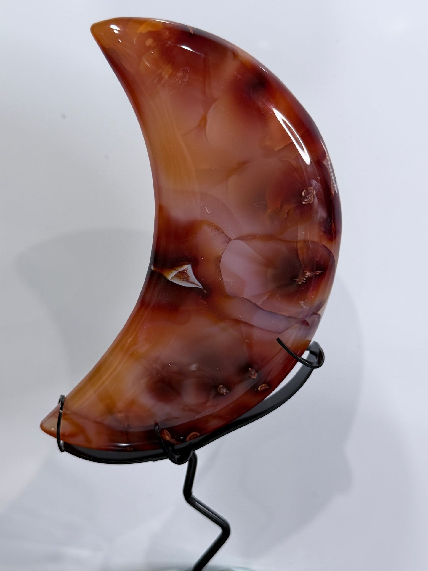 Carnelian Druzy Crescent Moon on Stand – 21cm